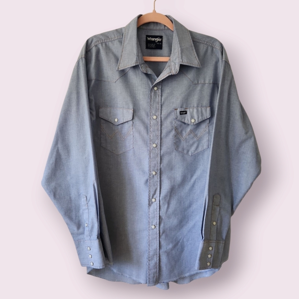 Vintage Wrangler Sky Blue Western Pearl Snap Cowboy Shirt‎ Size XL